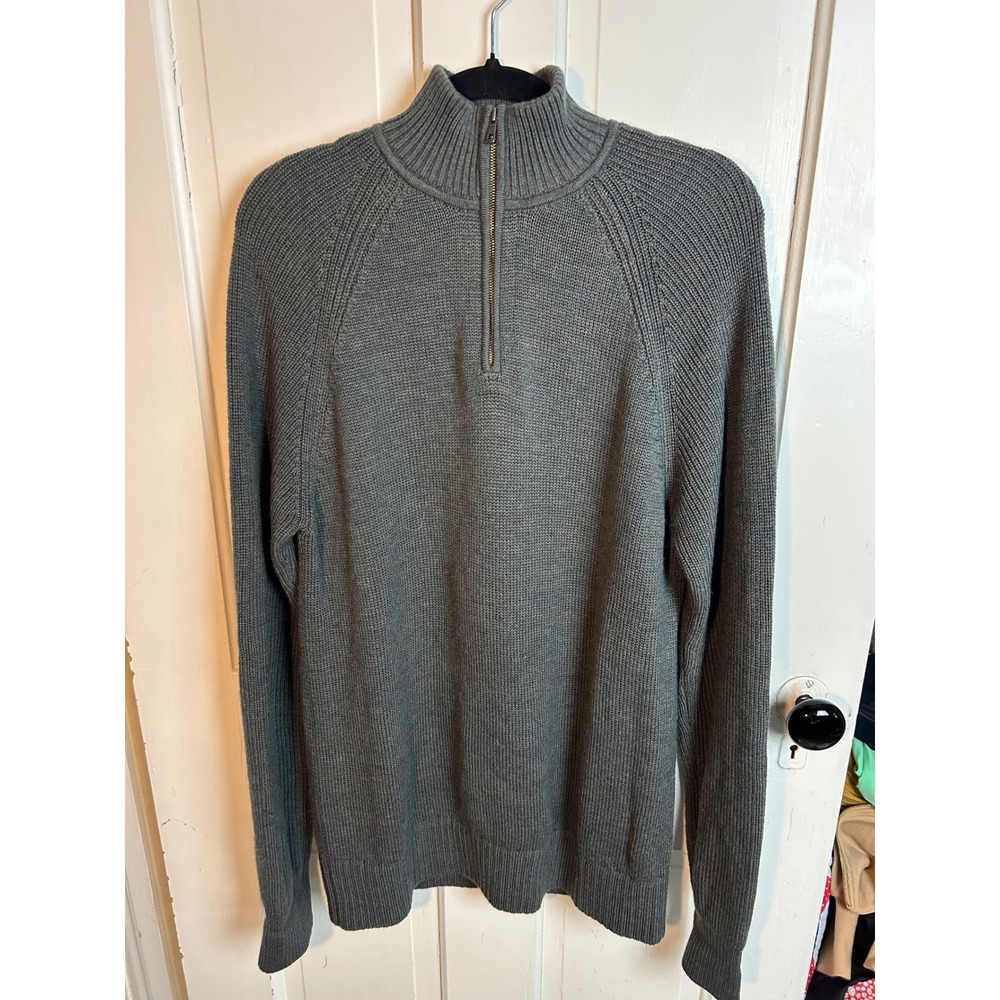 Kit and Ace Mens Quarter Zip Sweater Dark Green Ribbed Mock Neck Size M